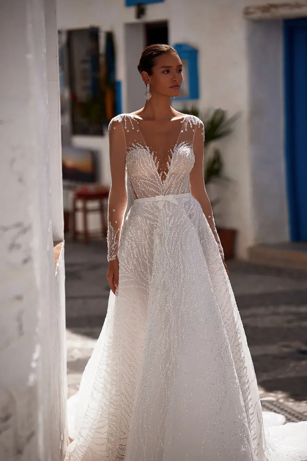 mermaid engagement dress Ivory Satin Mermaid 3/4 Sleeve Engagement Dress with Slit